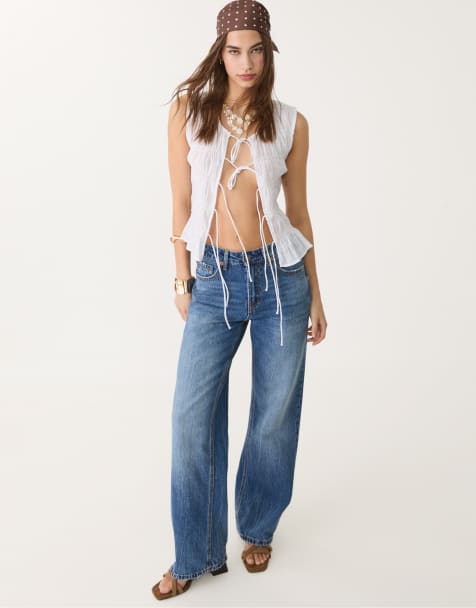 Stradivarius – D92 – Mellanblå jeans med raka, vida ben - view 1