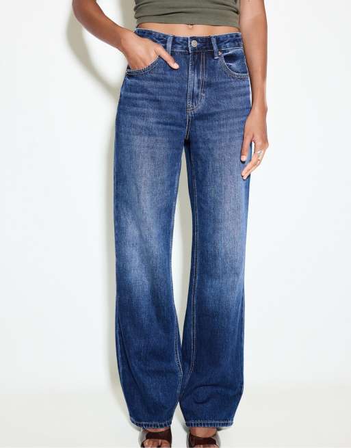 Stradivarius – D92 – Mellanblå jeans med raka, vida ben, 2 av 4