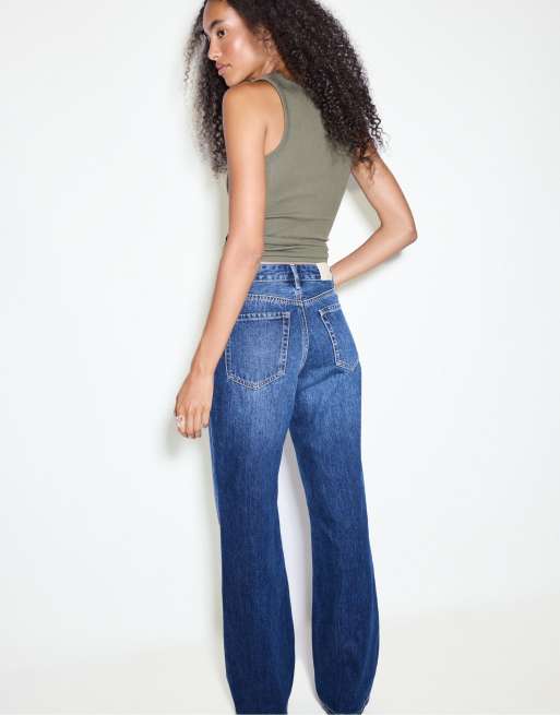 Stradivarius – D92 – Mellanblå jeans med raka, vida ben, 3 av 4