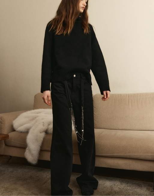 Stradivarius – D92 – Mörkblå, raka jeans med vida ben, 4 av 4