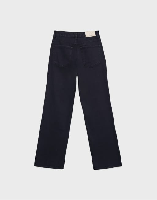Stradivarius - D92 - Mørkeblå jeans med vide ben i lige pasform, 7 af 7