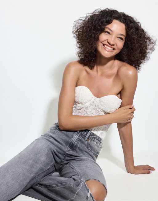 Stradivarius - D92 - Rechte jeans met wijde pijpen in grijs denim met wassing, 3 van 4