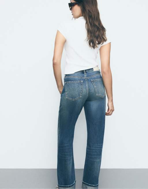 Stradivarius - D92 - Rechte jeans met wijde pijpen in lichtgrijs denim met wassing, 2 van 4