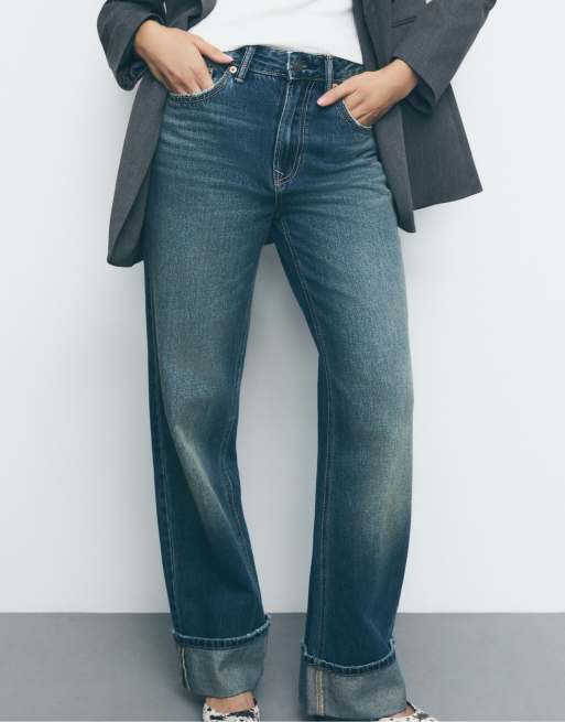 Stradivarius - D92 - Rechte jeans met wijde pijpen in lichtgrijs denim met wassing, 4 van 4