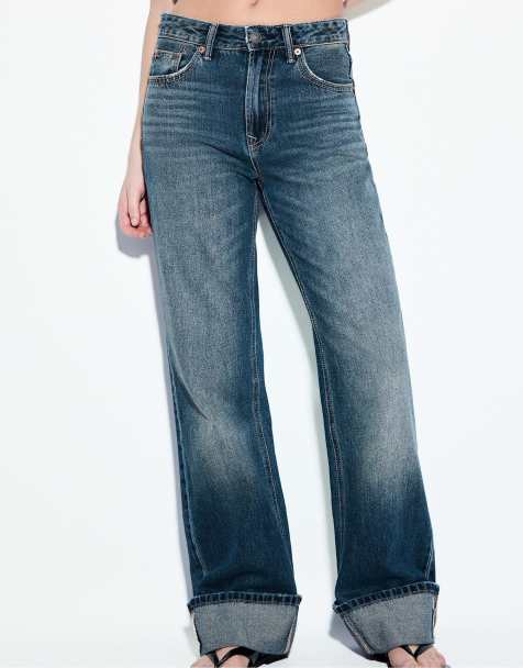 Stradivarius - D92 - Rechte jeans met wijde pijpen in lichtgrijs denim met wassing - view 1