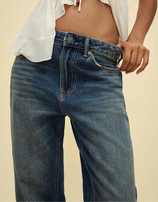 Stradivarius - D92 - Rechte jeans met wijde pijpen in lichtgrijs denim met wassing, 3 van 4