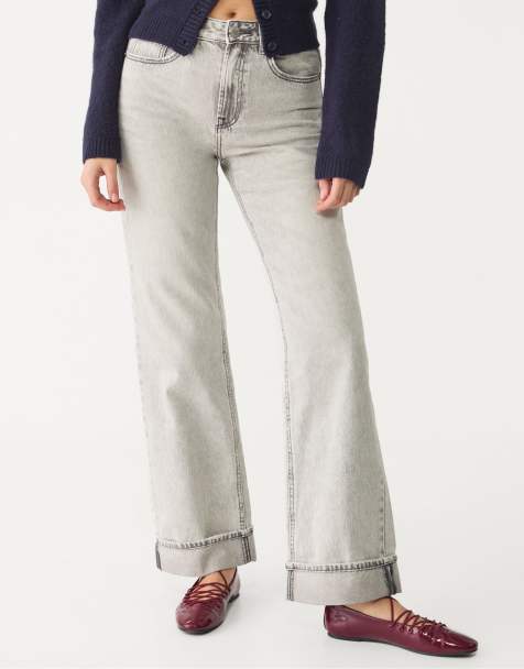 Stradivarius - D92 - Rechte jeans met wijde pijpen in lichtgrijs - view 1