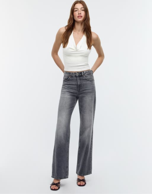 Stradivarius - D92 - Rechte jeans met wijde pijpen in medium grijs, 2 van 4