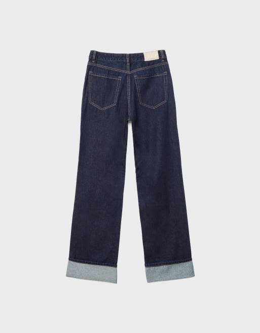 Stradivarius D92 ripped straight wide-leg jeans in rinse blue denim, 7 of 7