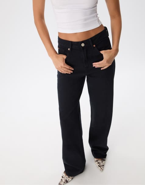 Stradivarius – D92 – Straight Jeans in Dunkelblau mit weitem Bein - view 1