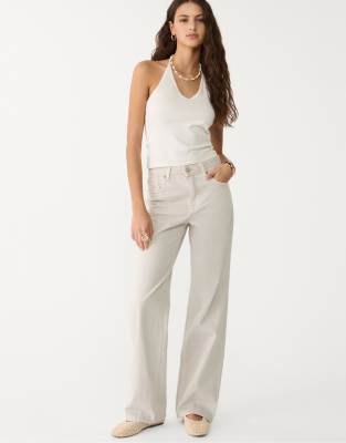 Stradivarius - D92 - Straight Jeans in Grau mit weitem Bein