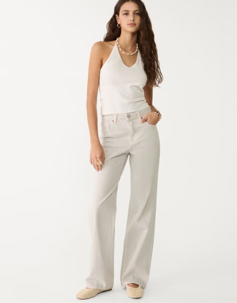Stradivarius – D92 – Straight Jeans in Grau mit weitem Bein - view 1