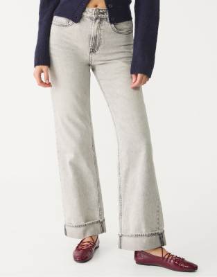 Stradivarius - D92 - Straight Jeans in Hellgrau mit weitem Bein