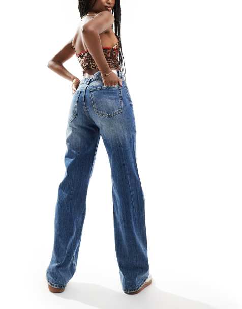 Stradivarius – D92 – Straight Jeans in Mittelblau mit weitem Bein - view 1