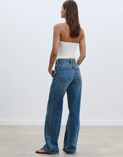 Stradivarius D92 – Straight Jeans in sehr dunkel/blauer Rinse-Waschung mit weitem Bein, 3 von 5
