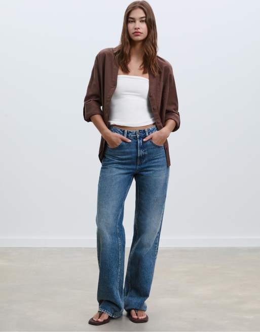 Stradivarius D92 – Straight Jeans in sehr dunkel/blauer Rinse-Waschung mit weitem Bein, 5 von 5