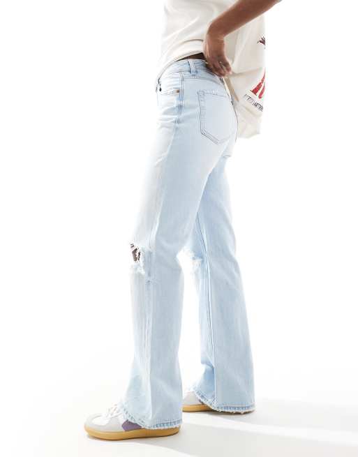 Stradivarius D92 straight ripped jeans in light blue wash