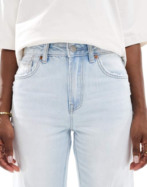 Stradivarius D92 straight ripped jeans in light blue wash