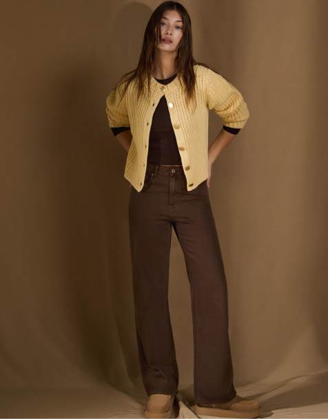 Stradivarius D92 straight wide jeans in brown