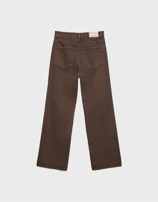 Stradivarius D92 straight wide jeans in brown, 7 of 7