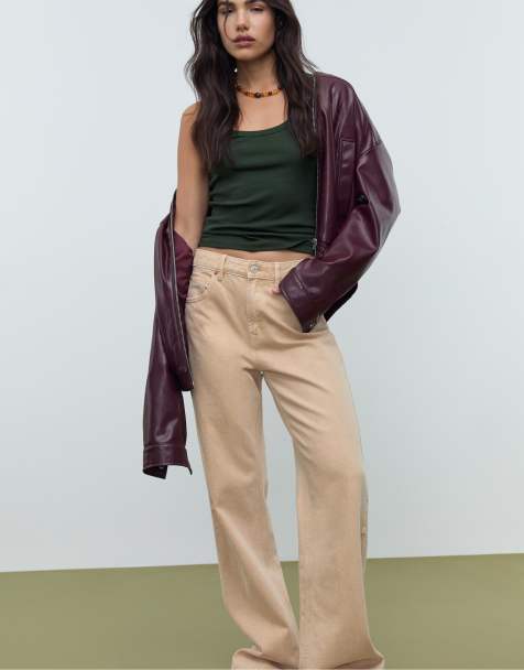 Stradivarius D92 straight wide jeans in cream - view 1