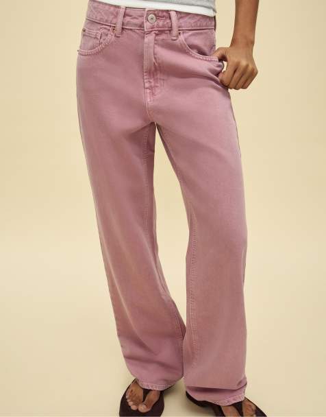 Stradivarius D92 straight wide jeans in light pink - view 1