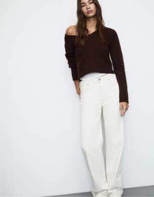 Stradivarius D92 straight wide jeans in vanilla | ASOS