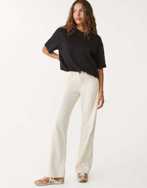Stradivarius D92 straight wide jeans in vanilla - view 1