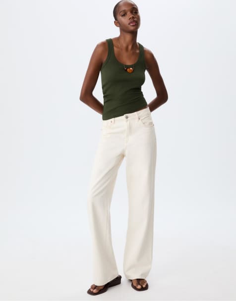 Stradivarius D92 straight wide jeans in vanilla