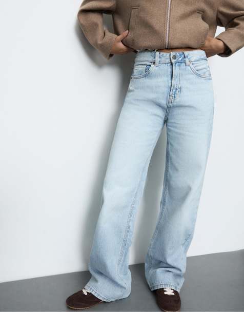 Stradivarius D92 straight wide leg jeans in blue denim - view 1
