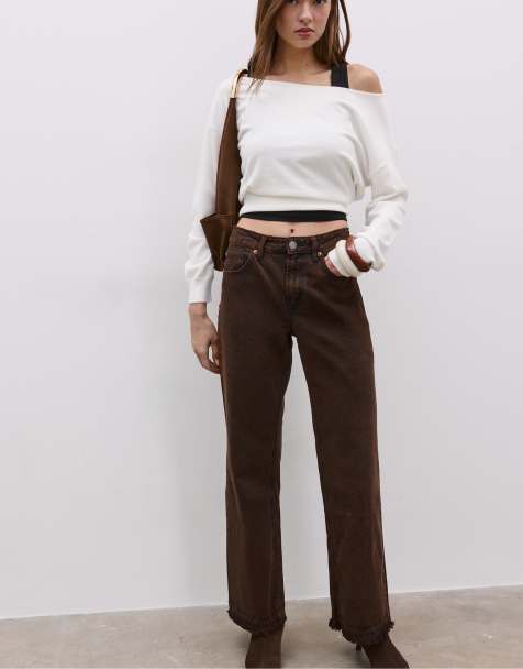 Stradivarius D92 straight wide-leg jeans in brown - view 1