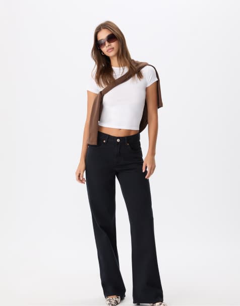 Stradivarius D92 straight wide-leg jeans in dark blue