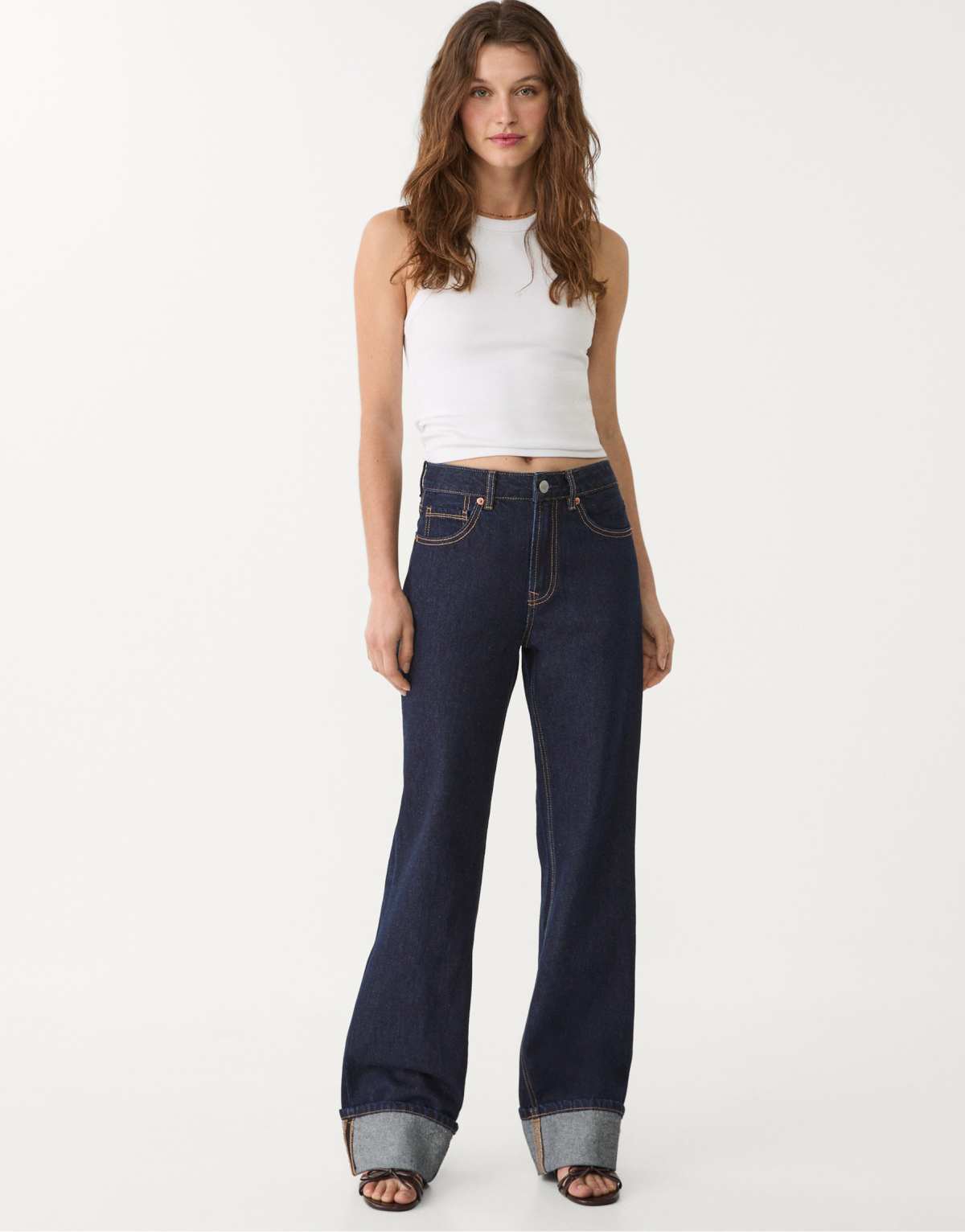 Stradivarius D92 straight wide-leg jeans in dark denim
