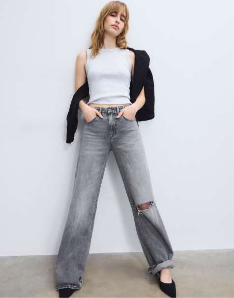 Stradivarius D92 straight wide-leg jeans in grey denim wash