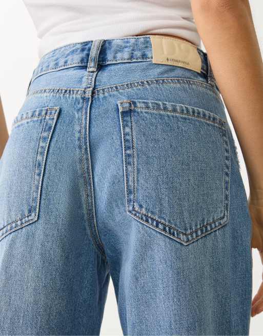 Stradivarius D92 straight wide-leg jeans in medium blue denim, 3 of 4