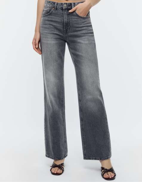 Stradivarius D92 straight wide leg jeans in medium grey