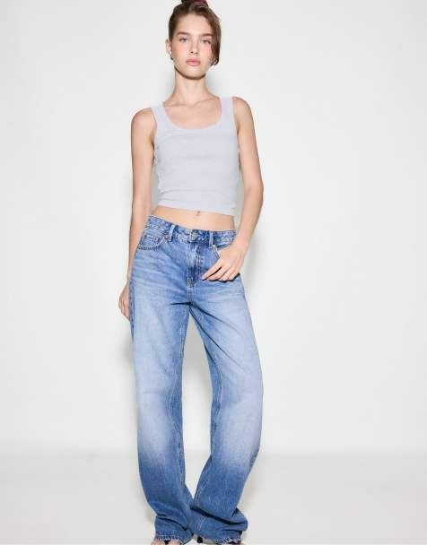 Stradivarius D92 straight wide-leg jeans in medium light blue denim - view 1