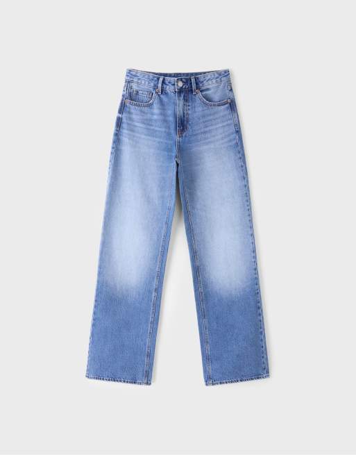 Stradivarius D92 straight wide-leg jeans in medium light blue denim, 6 of 7