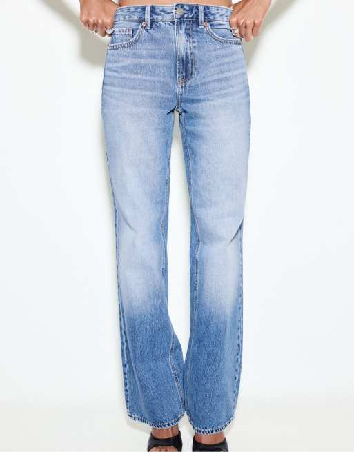 Stradivarius D92 Straight Wide-Leg Jeans in mittelhellblauem Denim, 2 von 4