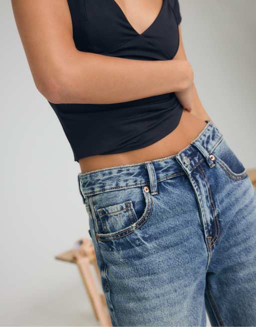 Stradivarius D92 straight wide-leg jeans in overdyed blue denim, 4 of 7