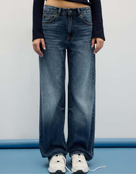 Stradivarius D92 straight wide-leg jeans in rinse blue denim - view 1