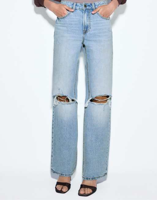 Stradivarius D92 tall straight wide-leg jeans in medium blue denim, 2 of 7