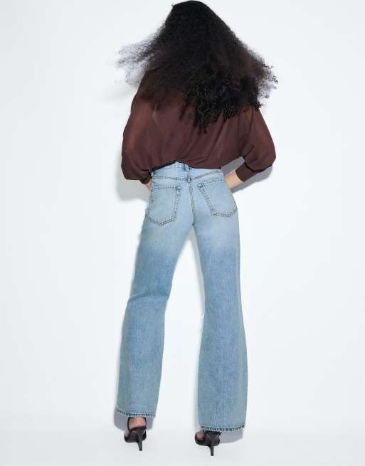 Stradivarius D92 tall straight wide-leg jeans in medium blue denim, 3 of 7