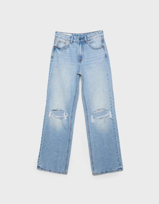 Stradivarius D92 tall straight wide-leg jeans in medium blue denim, 6 of 7