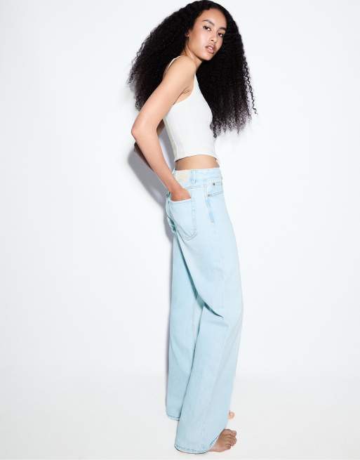 Stradivarius D92 tall straight wide-leg jeans in medium light blue denim, 3 of 5