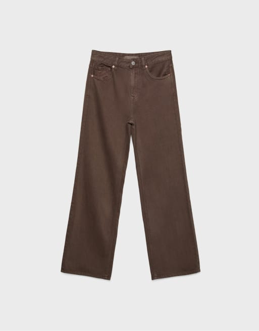 Stradivarius – D92 – Weite Straight Jeans in Braun, 6 von 7