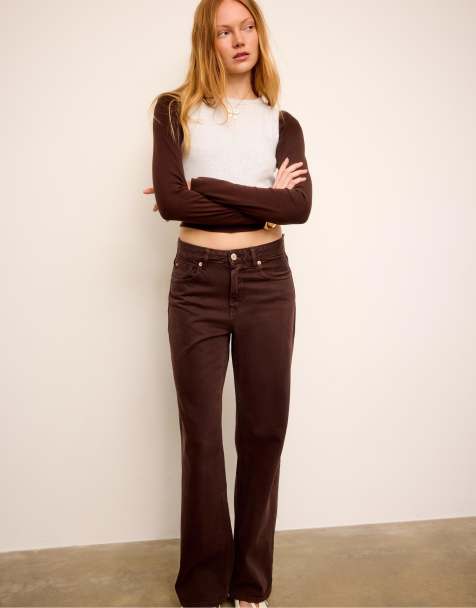 Stradivarius – D92 – Weite Straight Jeans in Braun - view 1