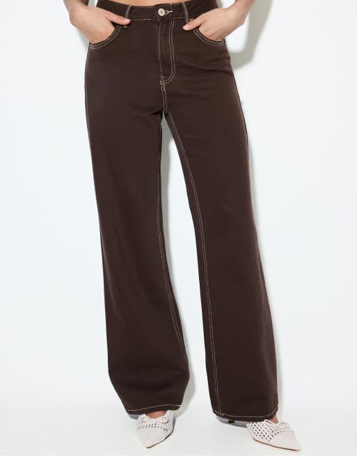 Stradivarius – D92 – Weite Straight Jeans in Braun, 2 von 7