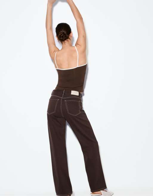Stradivarius – D92 – Weite Straight Jeans in Braun, 3 von 7