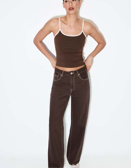 Stradivarius – D92 – Weite Straight Jeans in Braun, 5 von 7